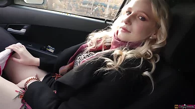 Horny Teen Girl Masturbates Pussy And Moans Loudly In Public In Car